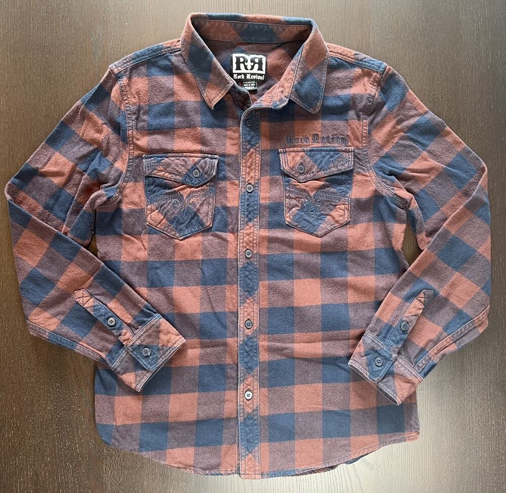 Rock Revival Men’s Medium Red Black Buffalo Check Plaid Flannel Button up shirt